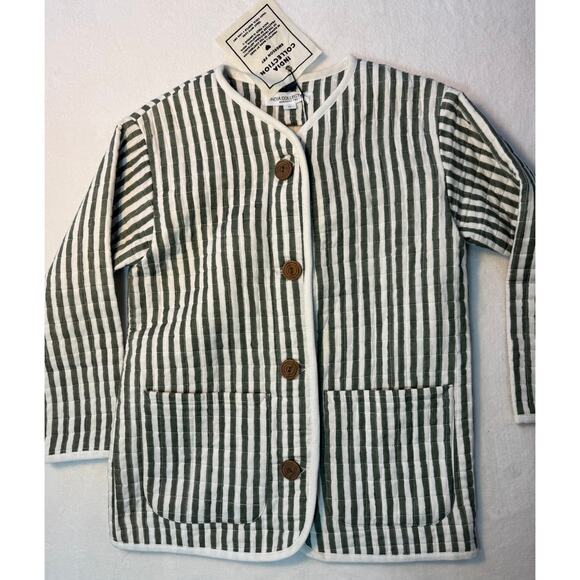 Emerson Fry India Collection Striped Jacket Green White Cotton Organic S XS NWT - Picture 3 of 6
